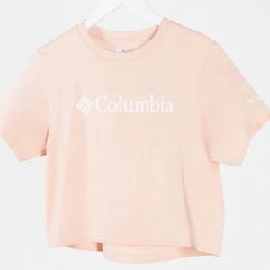 ASOS Columbia Basic Logo Crop T-shirt in Peach